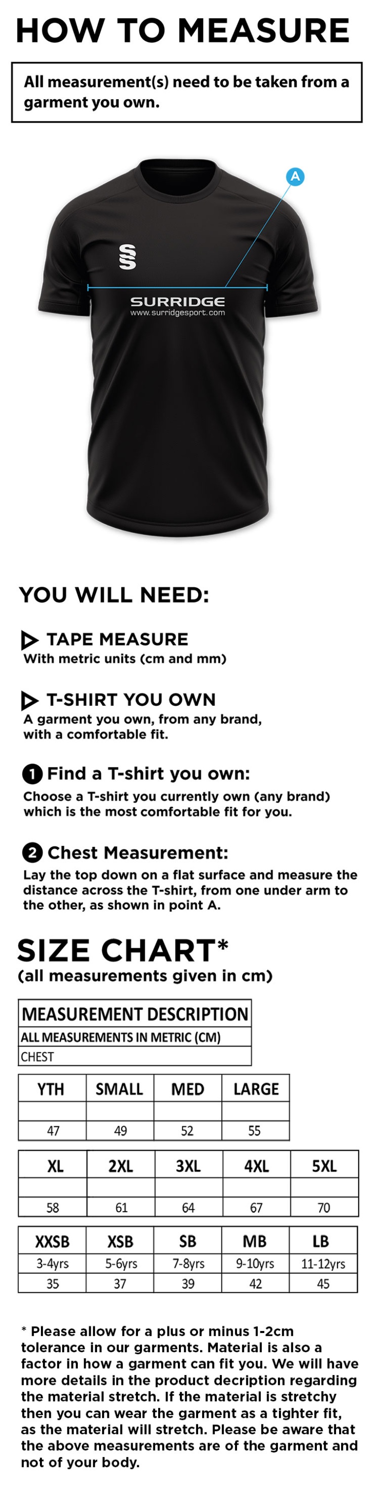 Ribbesdale High School Pupils - Dual Games Shirt - Unisex Fit - Size Guide