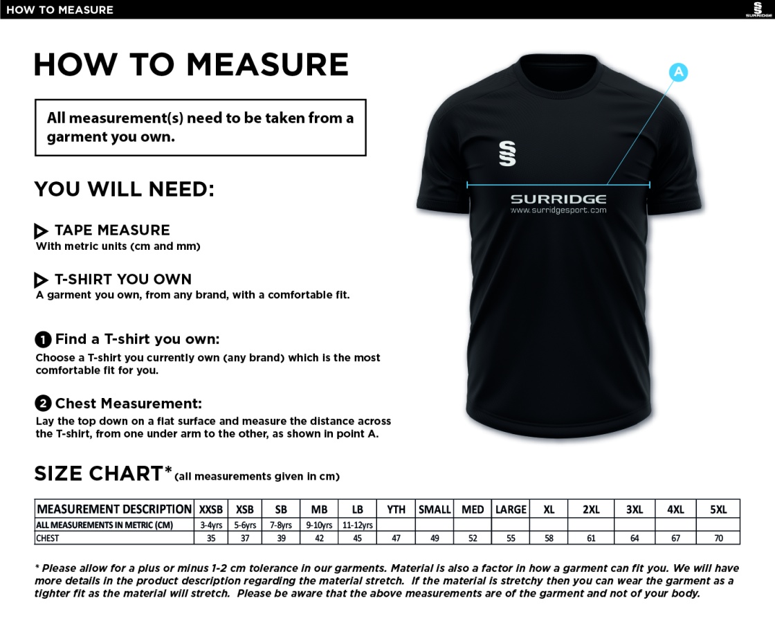 Ribbesdale High School Pupils - Dual Games Shirt - Unisex Fit - Size Guide