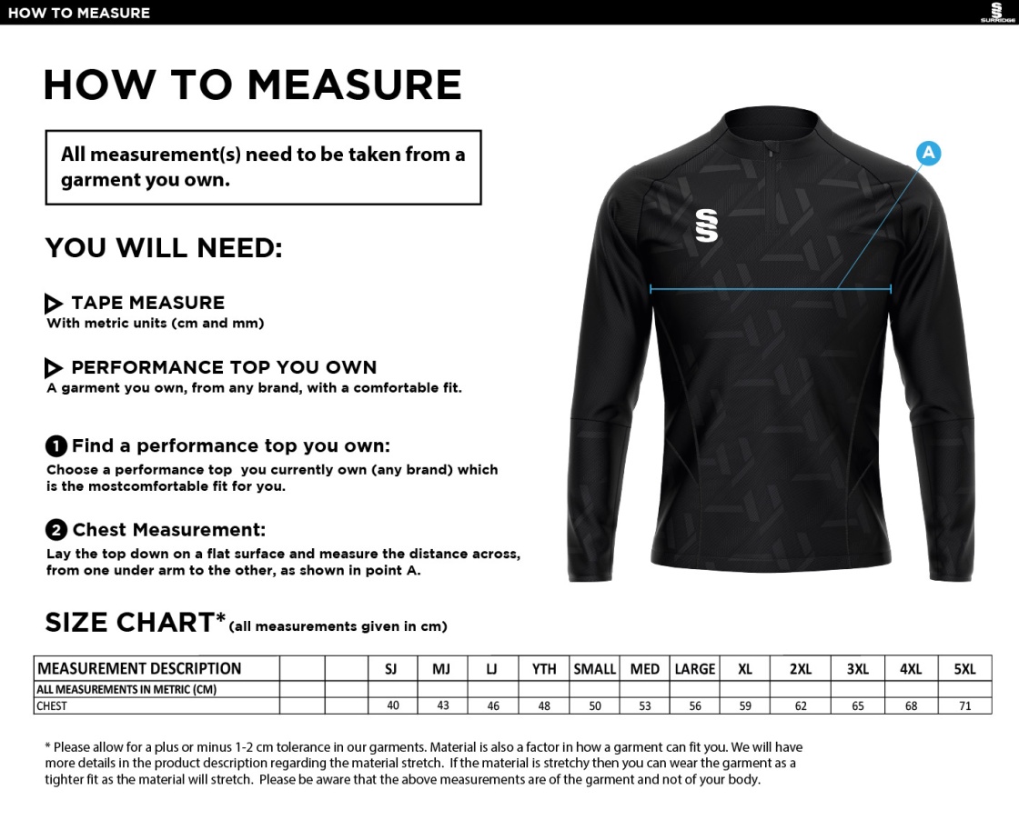 Ribbesdale High School Staff - Impact 1/4 Zip Performance Top - Unisex Fit - Size Guide