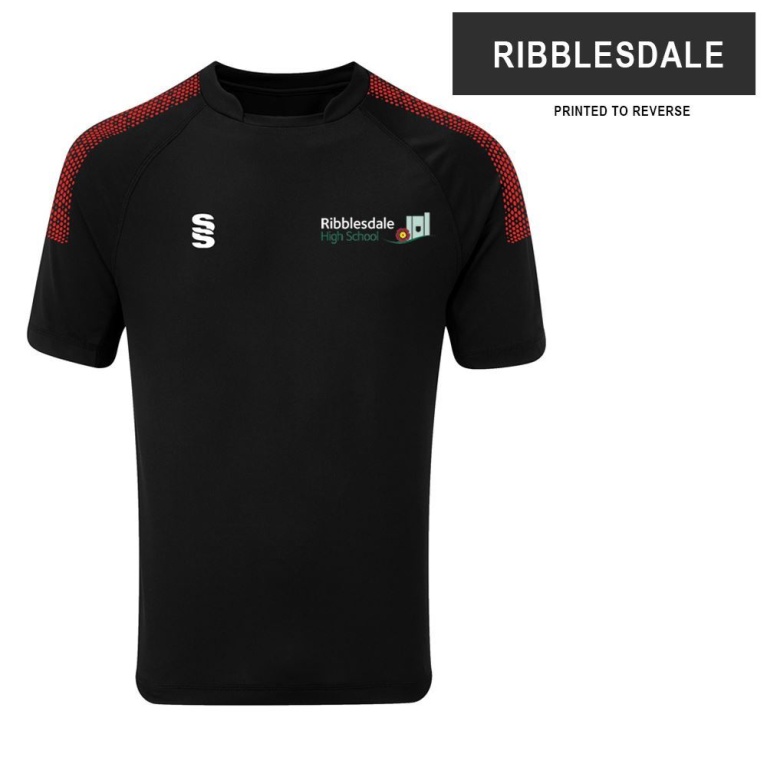RIBBLESDALE HIGH SCHOOL STAFF DUAL STAND COLLAR T-SHIRT - BLACK/RED