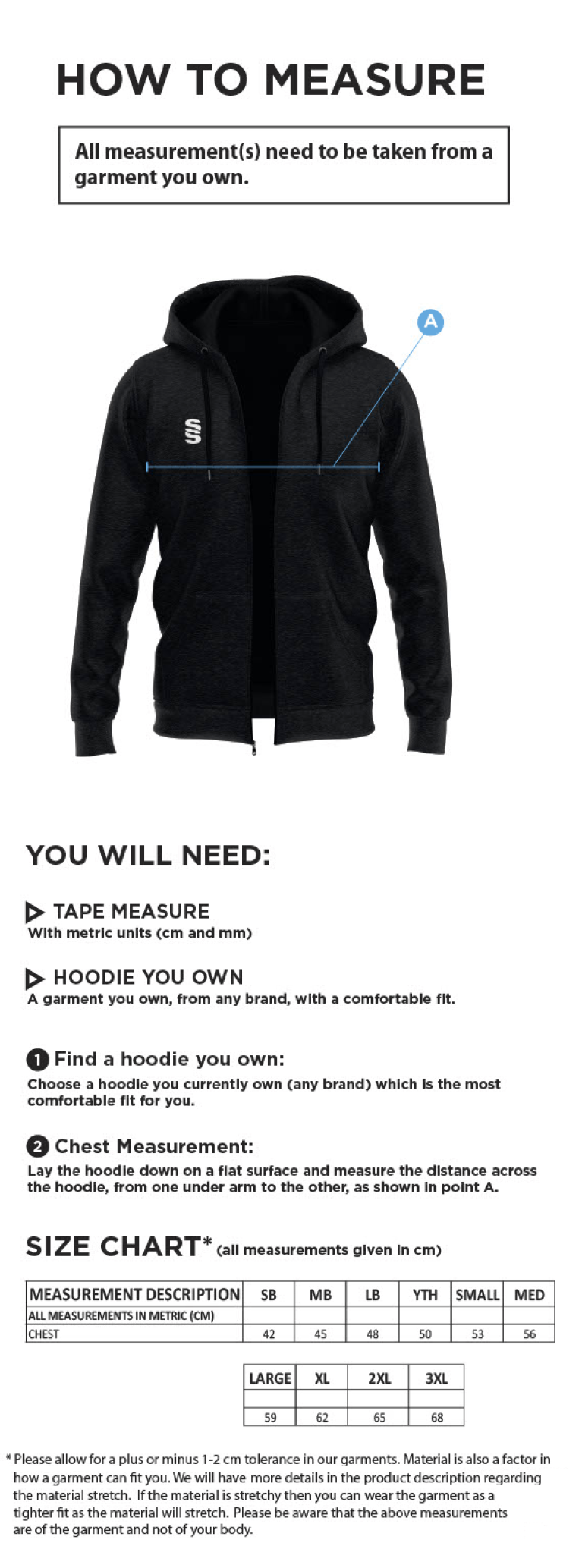 Ribbesdale High School Staff - Dual Full Zip Hoody - Black/Red - Size Guide