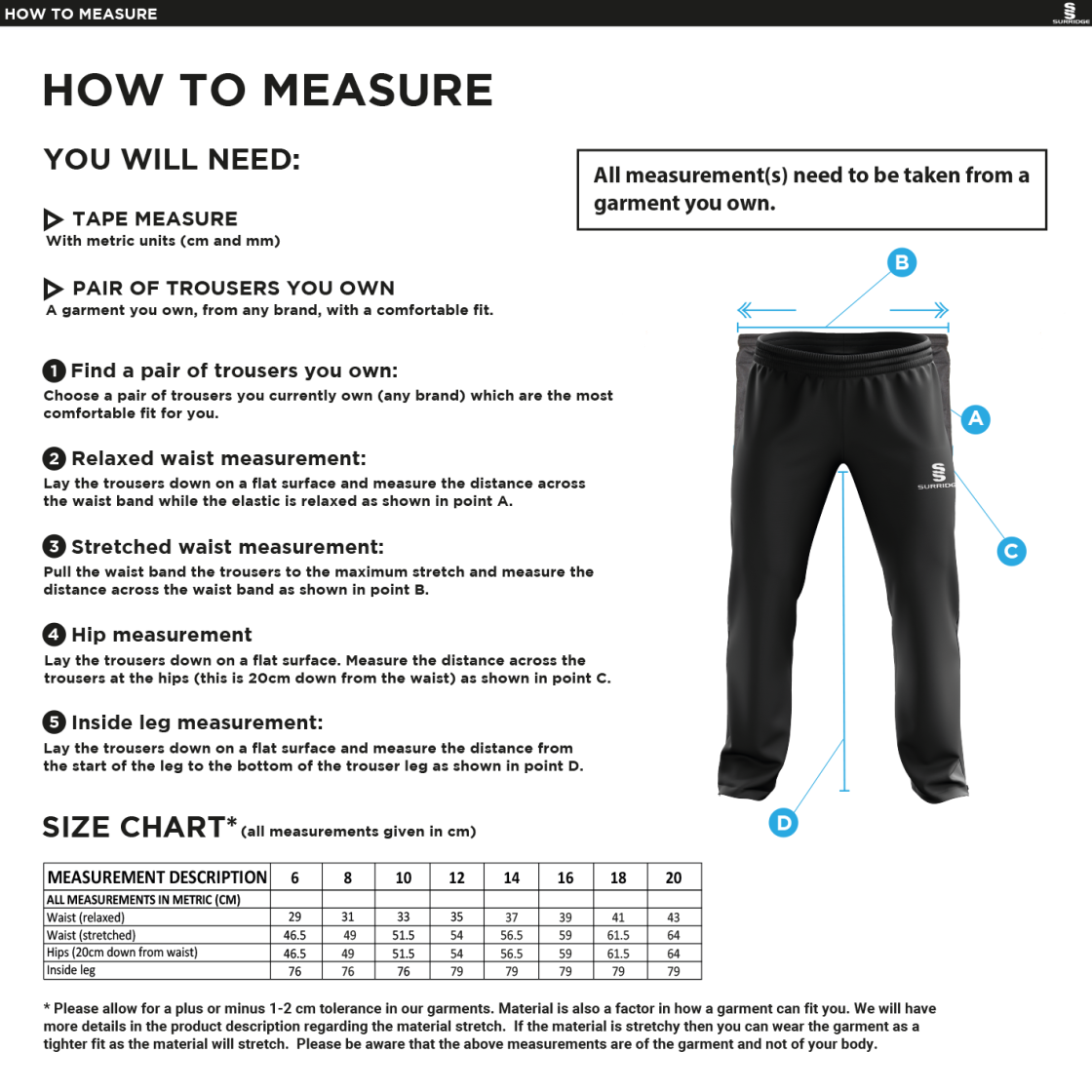 Ribbesdale High School Staff - Poplin Track Pant - Women's Fit - Size Guide