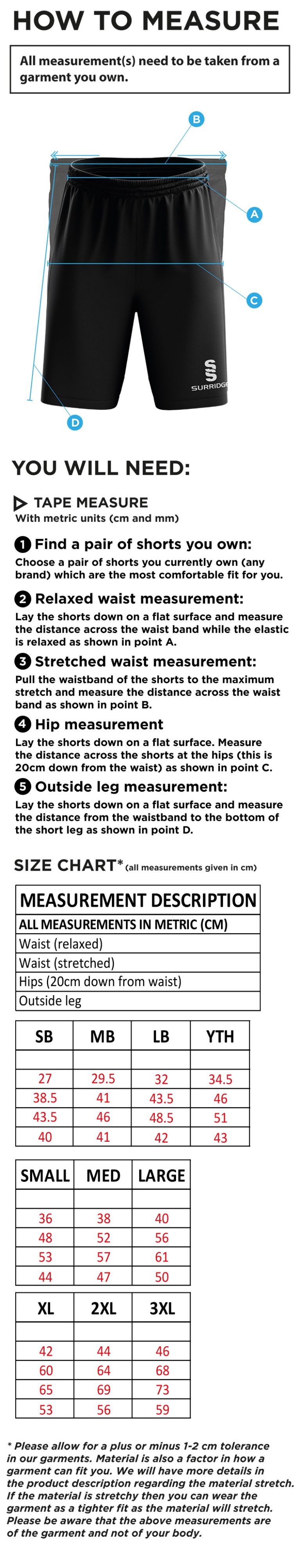 RIBBLESDALE HIGH SCHOOL STAFF RIPSTOP SHORT BLACK - Size Guide