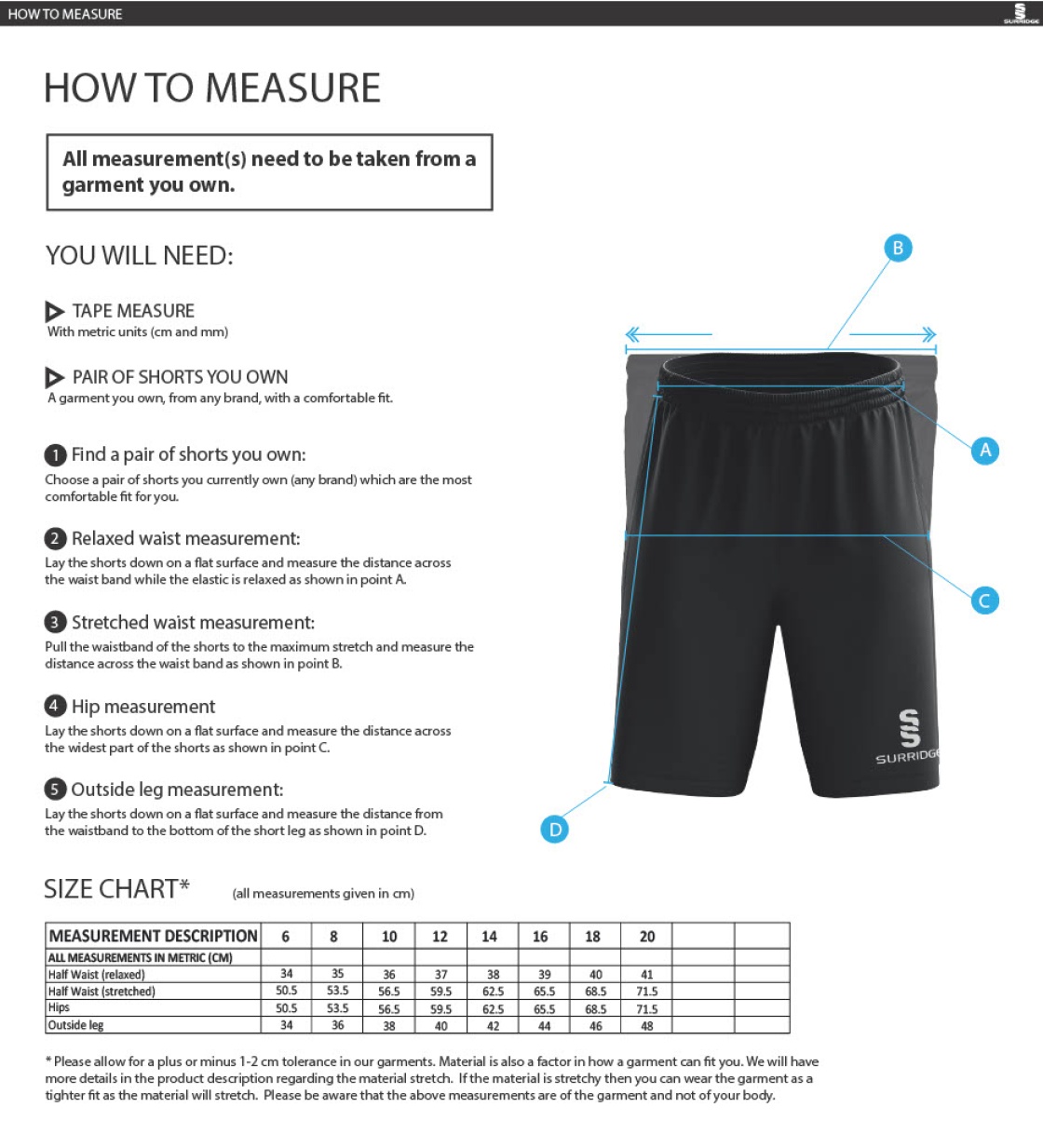 Ribbesdale High School Staff - Ripstop Pocketed Shorts - Women's Fit - Size Guide