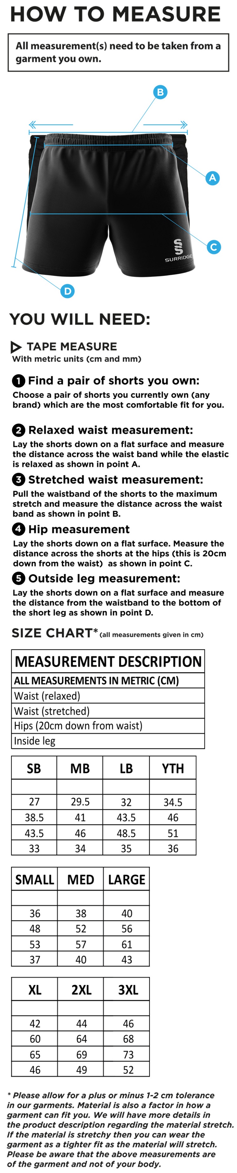 Ribbesdale High School Staff - Performance Gym Short : Black - Size Guide