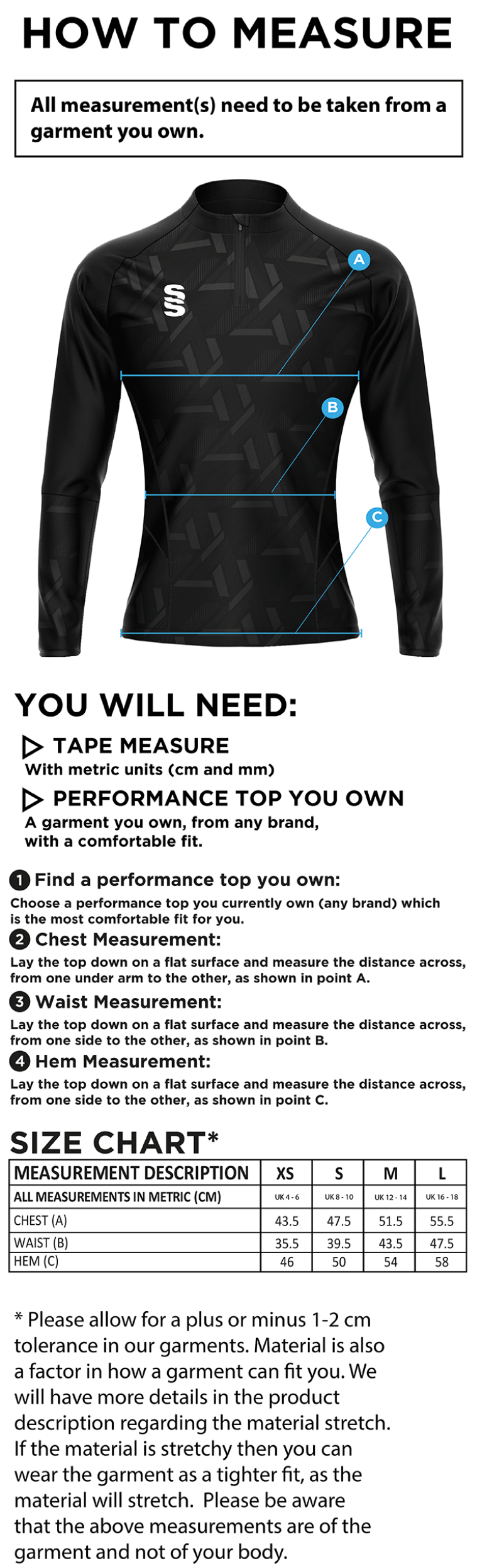 Ribbesdale High School Staff - Impact 1/4 Zip Performance Top - Women's Fit - Size Guide