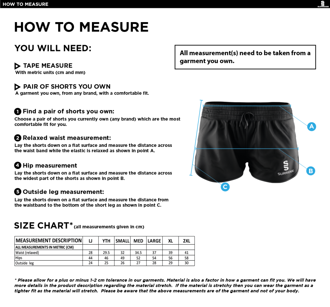 RIBBLESDALE HIGH SCHOOL STAFF WOMENS ACTIVE SHORTS - Size Guide