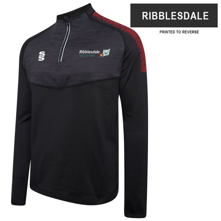 RIBBLESDALE HIGH SCHOOL STAFF DUAL PERFORMANCE TOP BLACK/RED