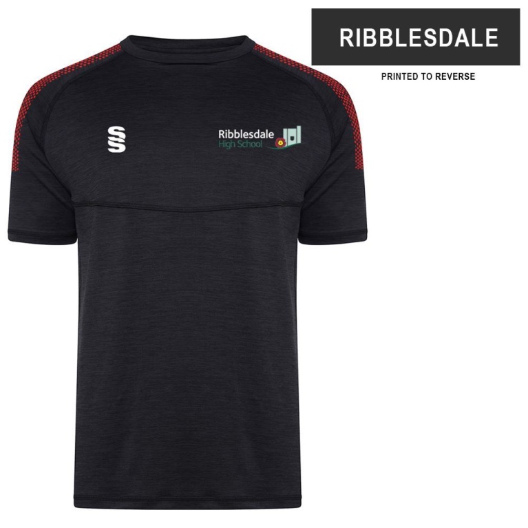 RIBBLESDALE HIGH SCHOOL STAFF DUAL GYM T-SHIRT - BLACK/RED