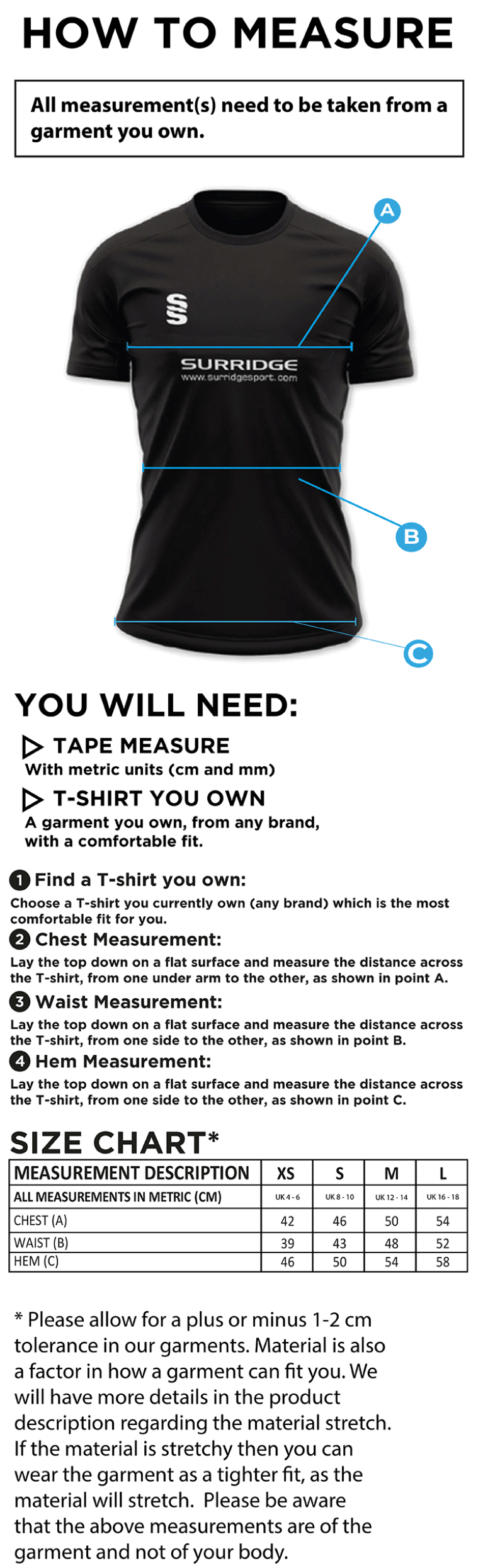 Ribbesdale High School Pupils - Dual Games Shirt - Womens/Girls Fit - Size Guide