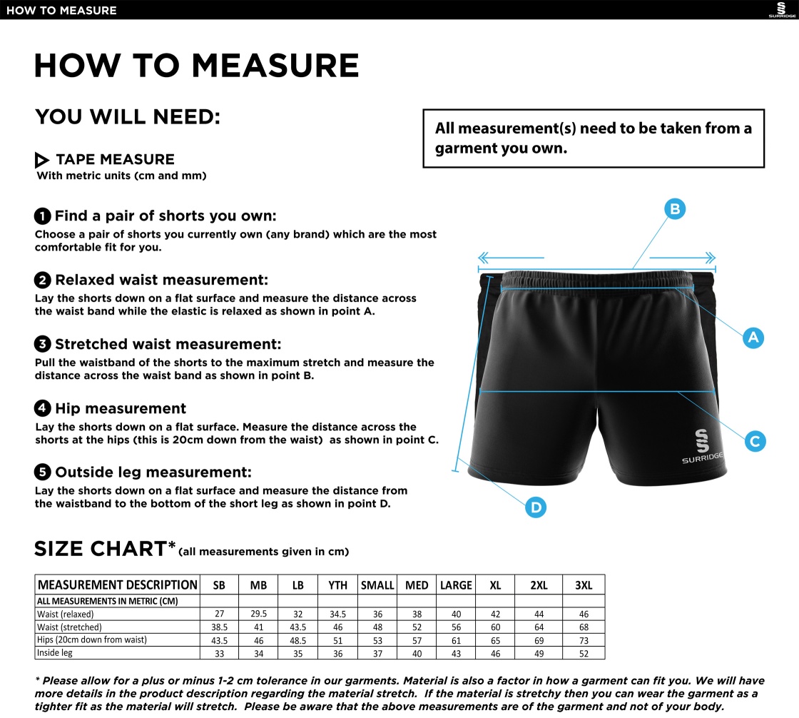 Ribbesdale High School Staff - Performance Gym Short : Black - Size Guide