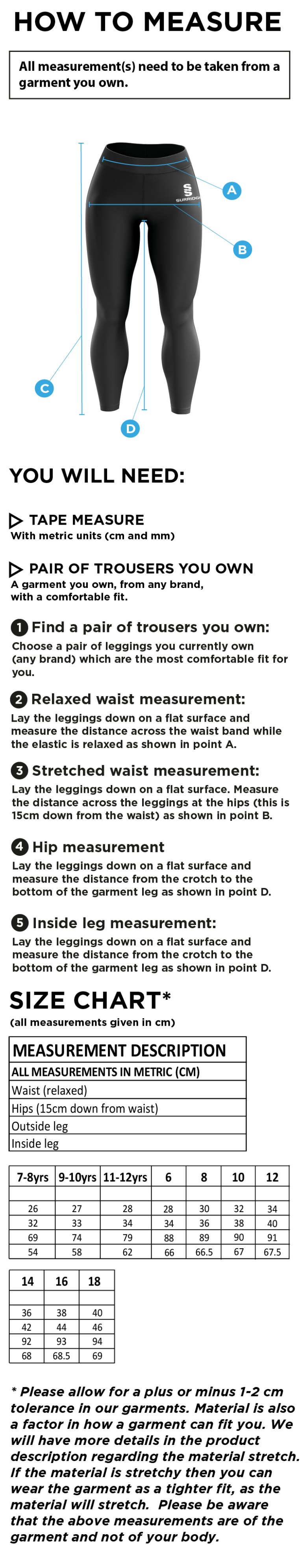 RIBBLESDALE HIGH SCHOOL STAFF - LEGGINGS - Size Guide