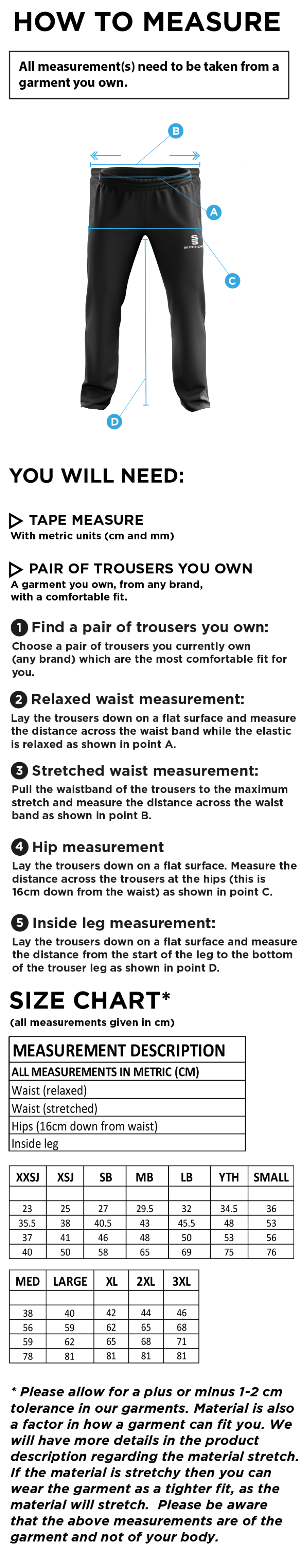 Ribbesdale High School Staff - Poplin Track Pant - Unisex Fit - Size Guide