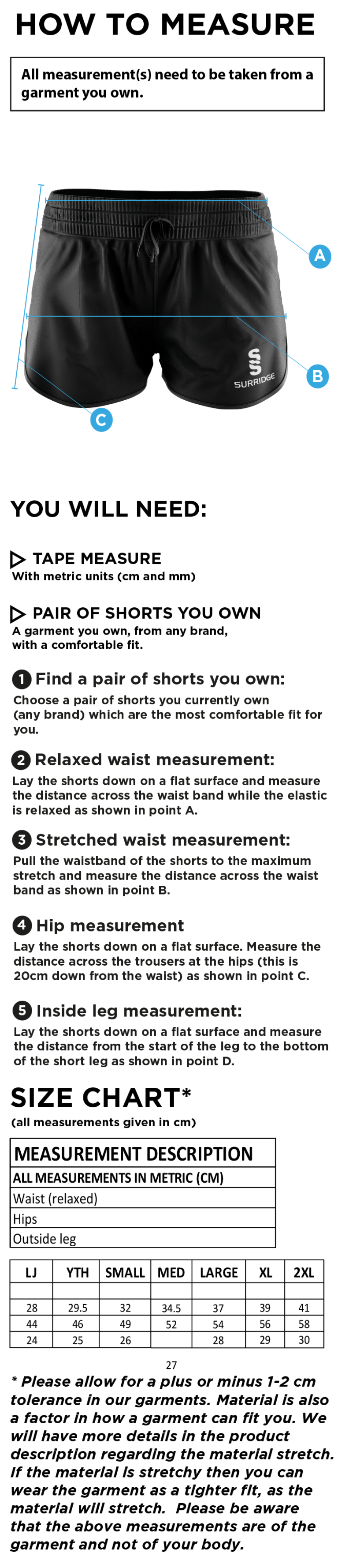 RIBBLESDALE HIGH SCHOOL STAFF WOMENS ACTIVE SHORTS - Size Guide