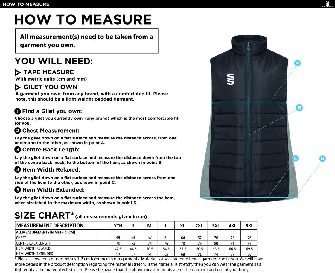 Ribbesdale High School Staff - ACTIVE GILET - BLACK - Size Guide