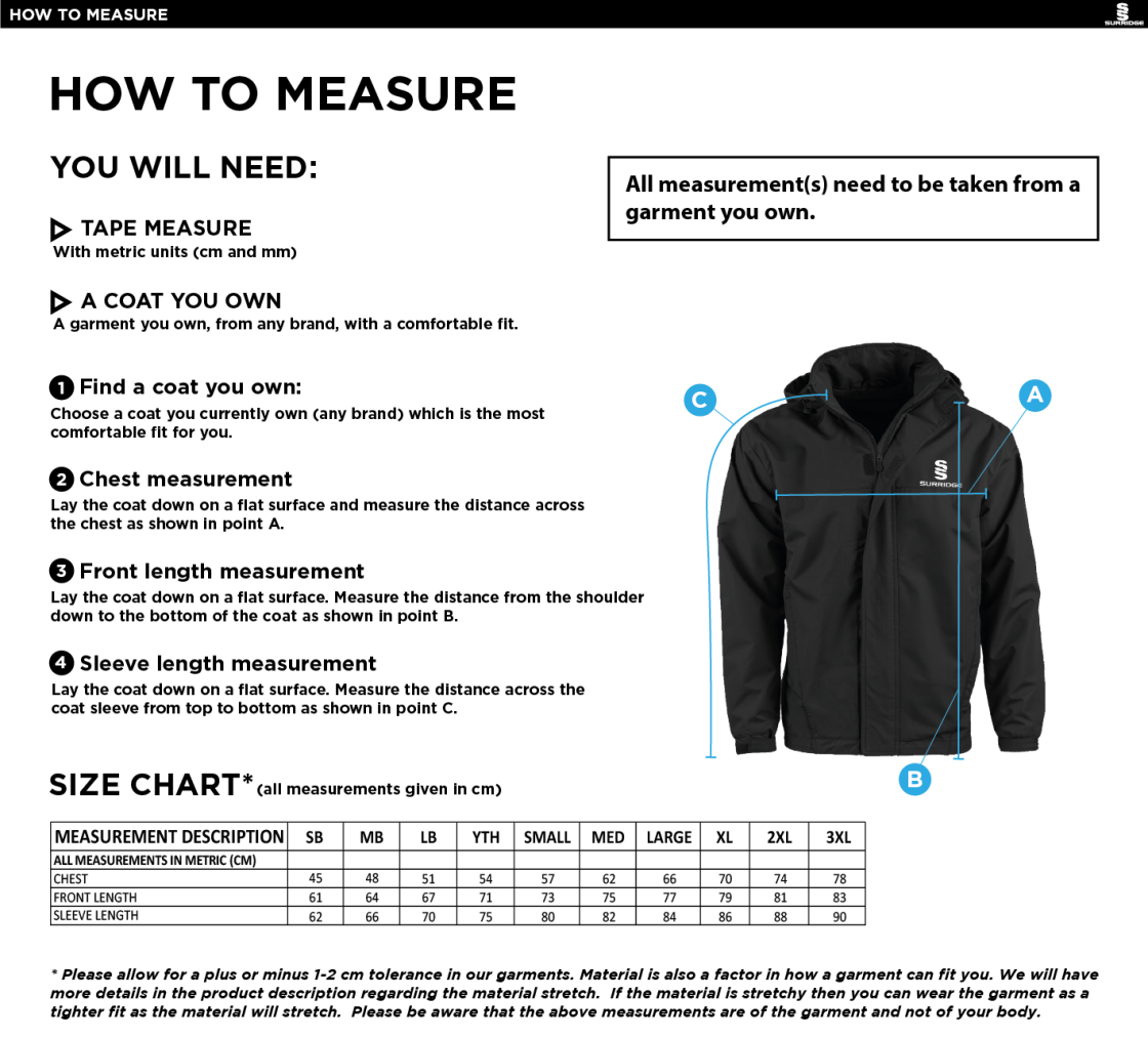 RIBBLESDALE HIGH SCHOOL STAFF FLEECE LINE JACKET - BLACK - Size Guide
