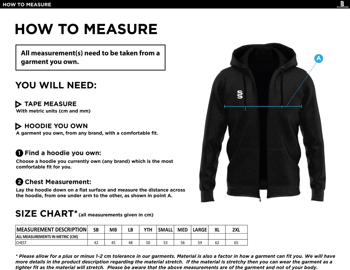 Ribbesdale High School Pupils - Dual Full Zip Hoody - Unisex Fit - Size Guide