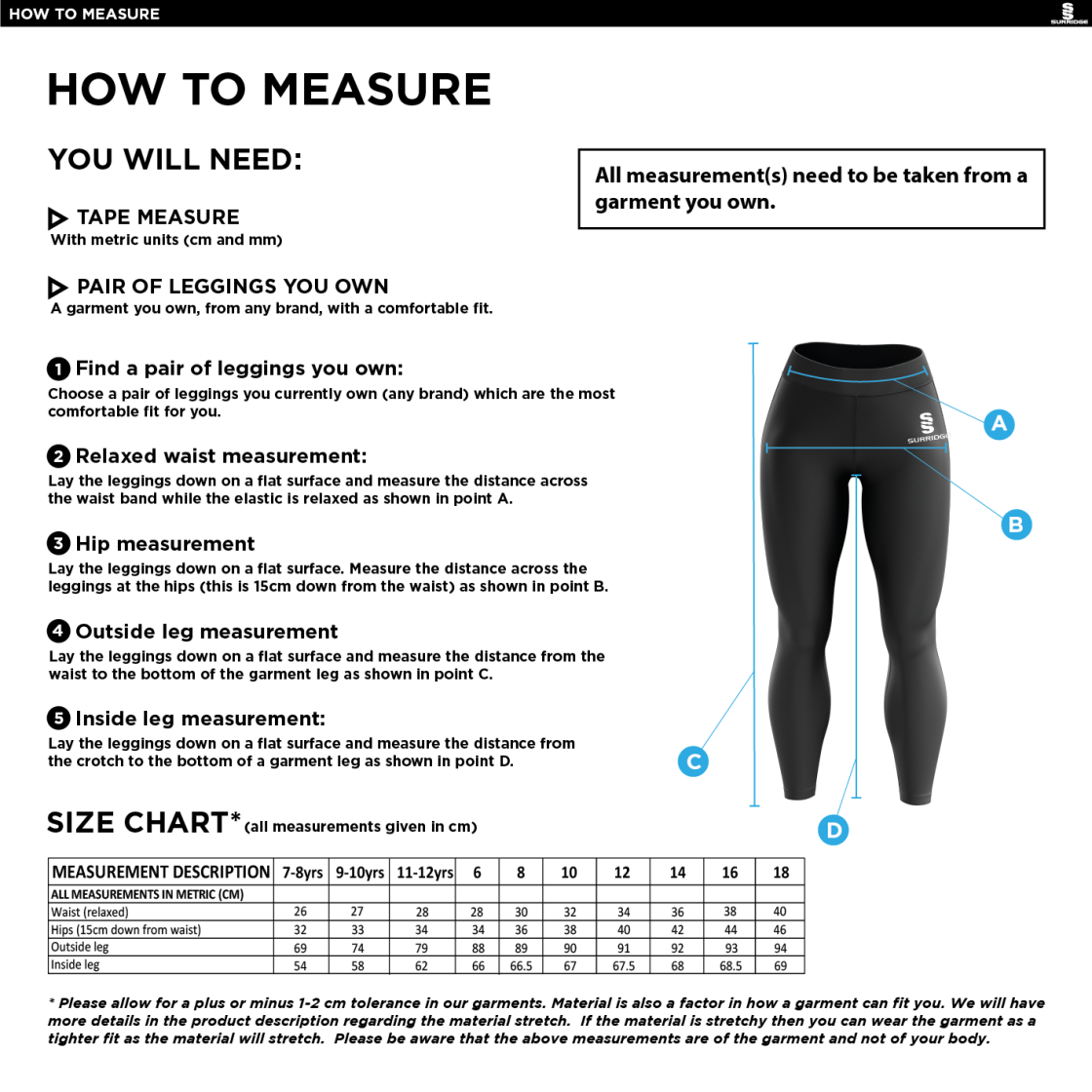 RIBBLESDALE HIGH SCHOOL STAFF - LEGGINGS - Size Guide