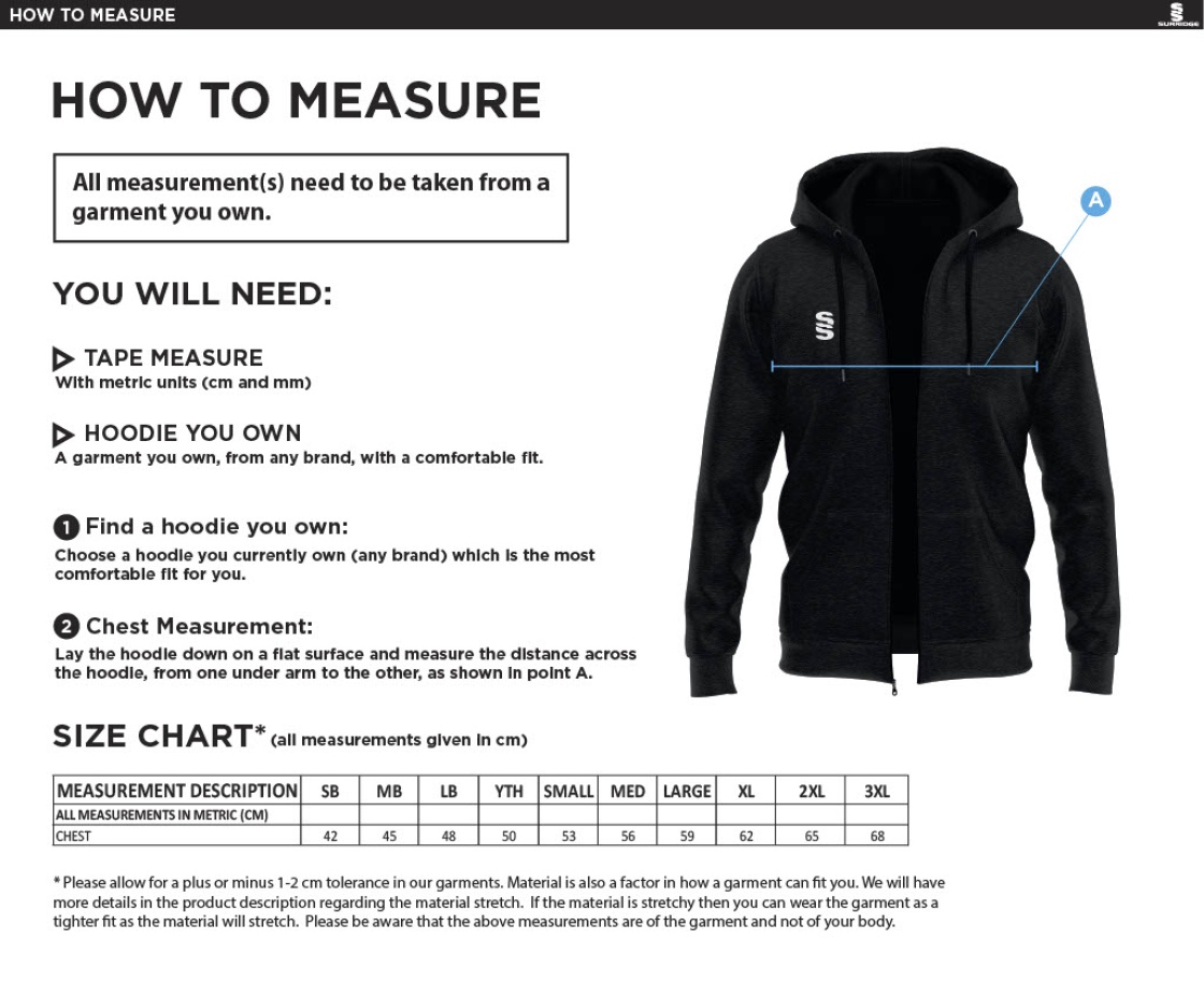 Ribbesdale High School Staff - Dual Full Zip Hoody - Black/Red - Size Guide